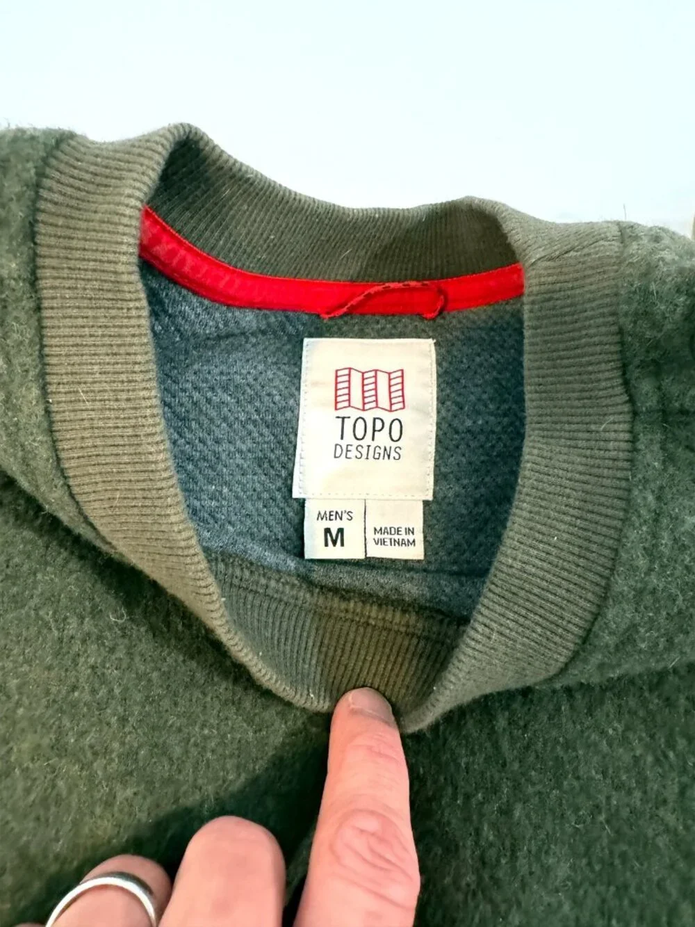 Topo Designs Global Wool Sweater Mens Medium Olive Crewneck